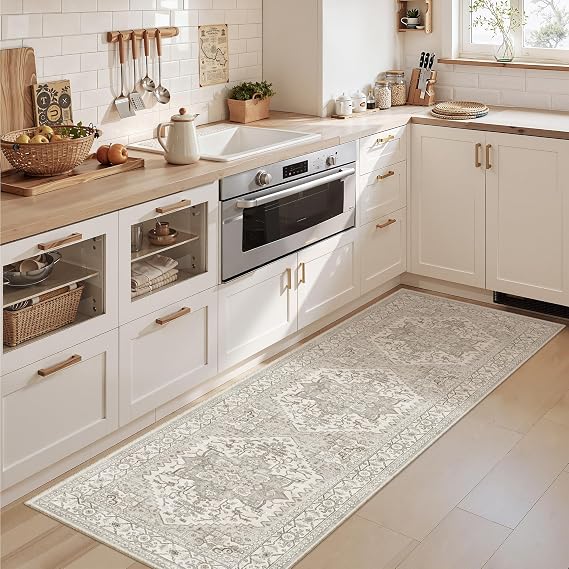 Madane Washable Runner Rug 2x6 Runners for Hallways Non Slip, Beige/Brown