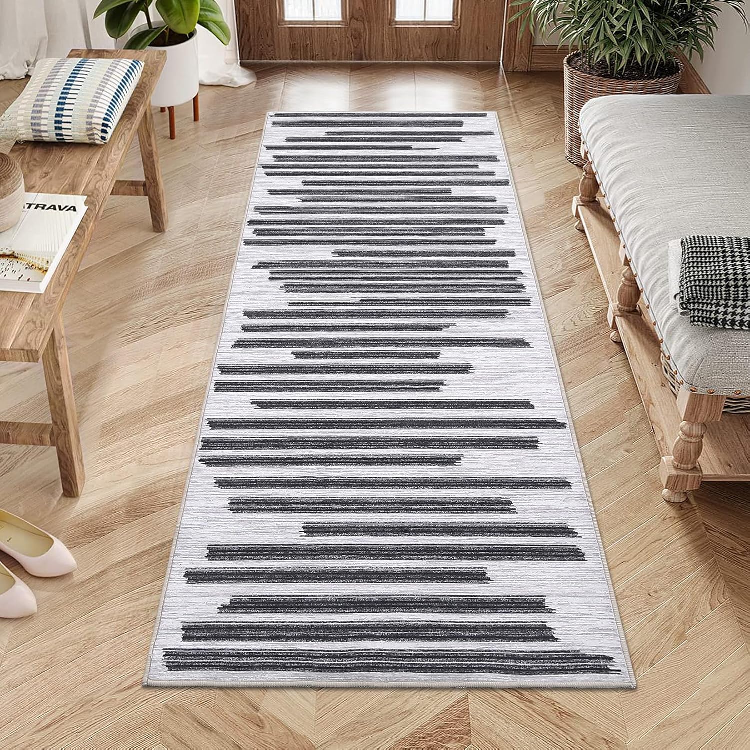 JOLENE.K 8x10 Rug Washable Rugs for Bedroom Modern Geometric Carpet Boho Rug for Living Room Rug Office Rug Neutral Rug Moroccan Rug Contemporary Floor Cover Line Pattren Rug 8x10 Area Rugs Blue