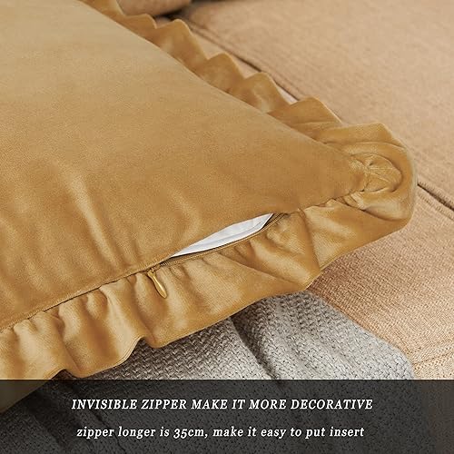 Vista 69 de GIGIZAZA Juego de 2 fundas de almohada de lujo de 18 x 18 pulgadas, fundas decorativas de terciopelo con volantes para sofá Verde azulado