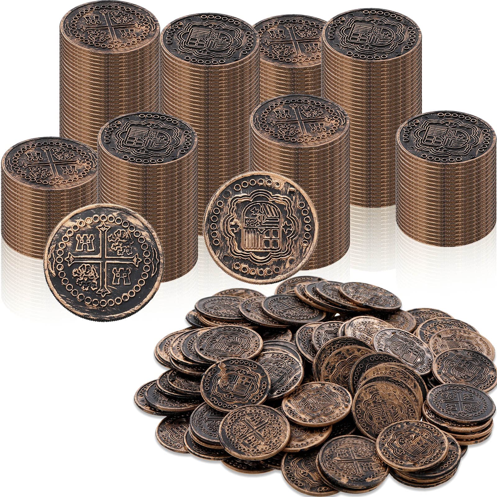 Chivao 300 Pcs Bronze Coins Plastic Treasure Pirate Coins Fake Toy Carnival St. Patrick's Day Party Favors Pirate Party Decoration Birthday Adventure