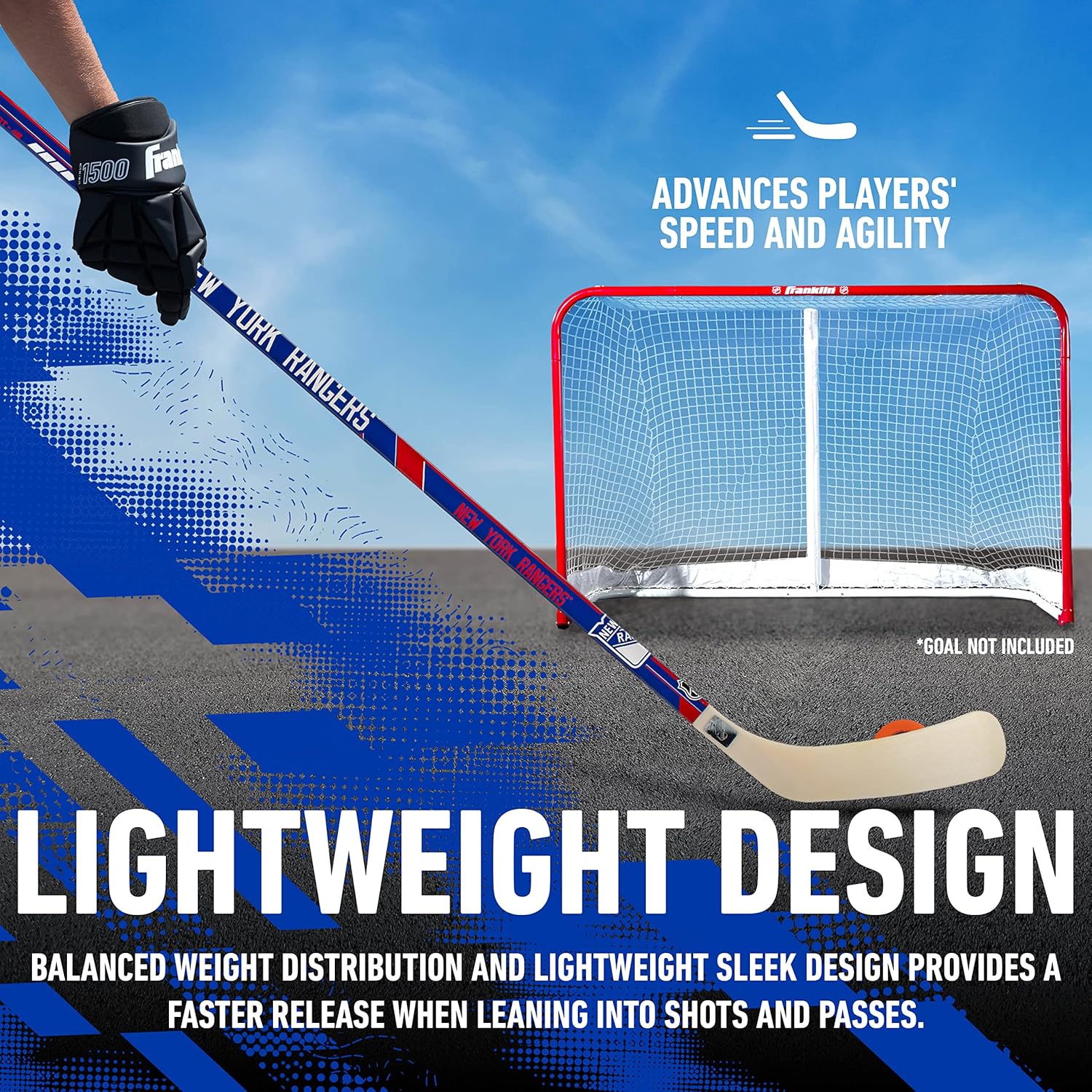 Franklin Sports NHL New York Rangers Team 48-Inch Vinyl Hockey Stick (Right), Junior, Blue