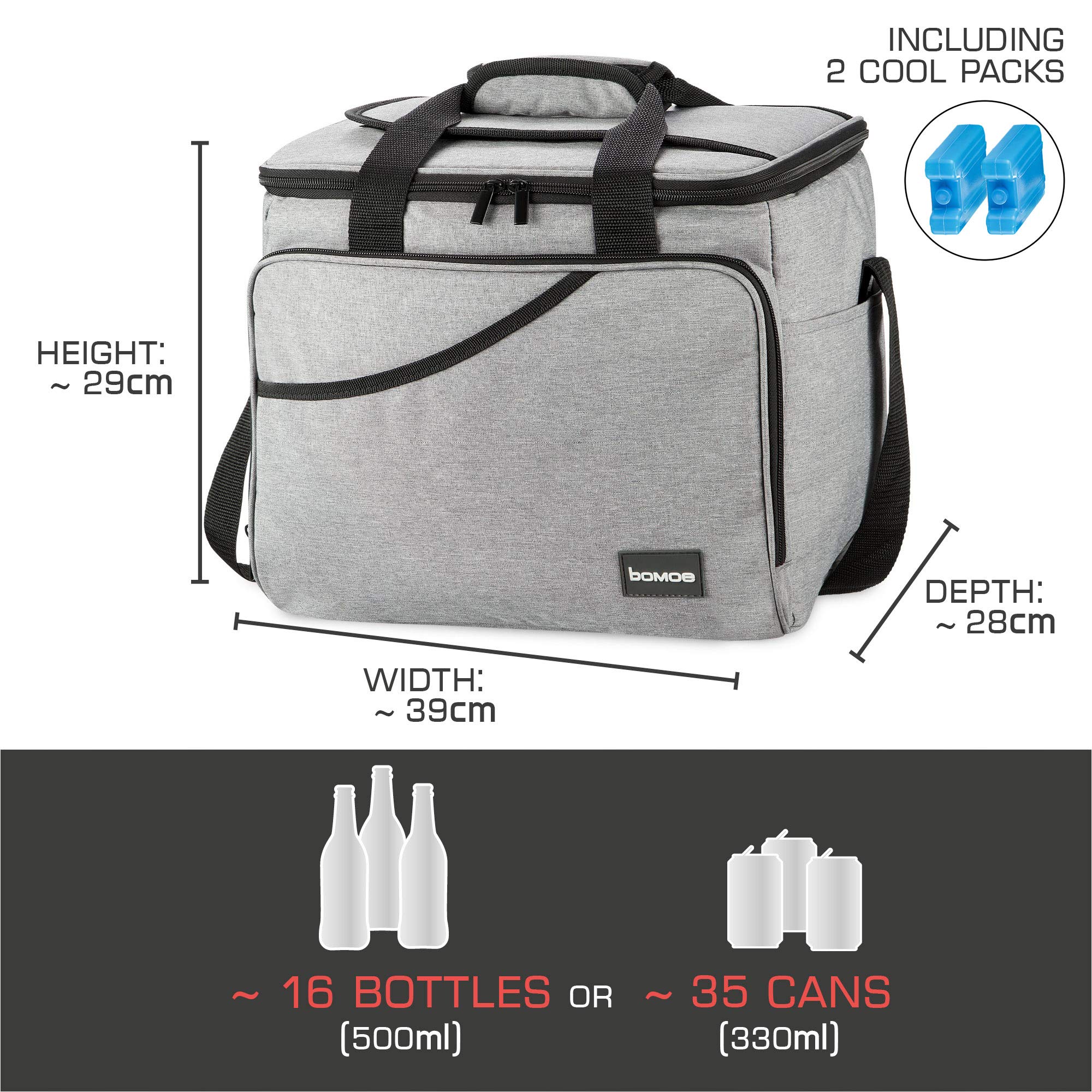 bomoe Borsa frigo pieghevole 25l/45l/52l - Borsa frigo da esterno 16h Funzione di raffreddamento Cinghia di trasporto, borsa termica impermeabile, borsa isolata antracite - Grigio e Antracite IceBreezer KT