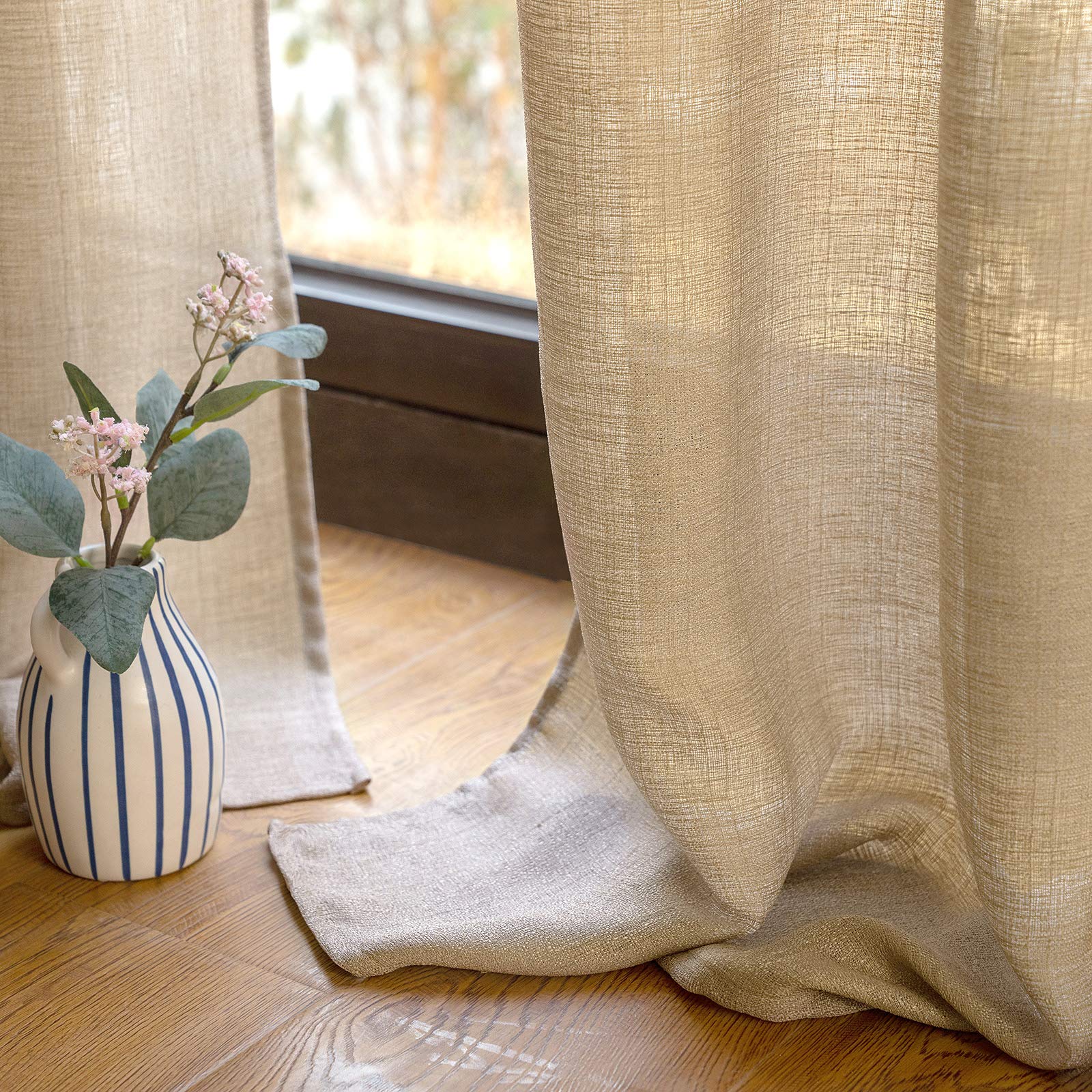 MIULEE 2 Panneaux Rideaux Lin Imitaion Rideau De Fenêtre Semi-Transparents Lisse Élégant Décoration Panneaux Voile De Fenêtre Durable Traitement pour Chambre Salon Balcon 140x245(L X H) Brown