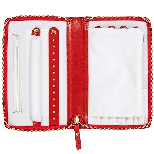 Miniatura 3 de Organizador de joyas de viaje compacto con cremallera completa para collares pulseras y anillos rojo