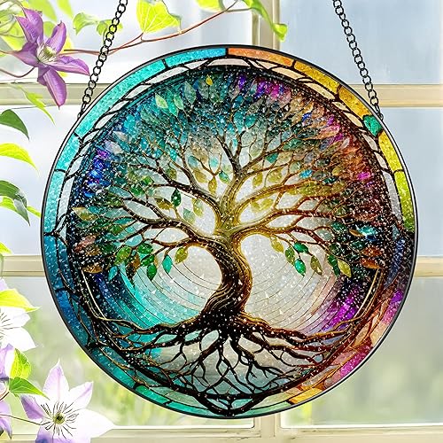 Vista 22 de Colgante de Vidriera, LAOWEIKI Atrapasol de Pavo Real de 8'', Ornamento de Vidrio Emplomado, Atrapasoles para Colgar en Ventanas, Decoración de Pavo