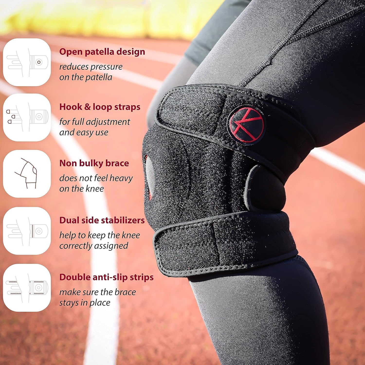 Plus Size Knee Support Bundle: 1 Plus Size Adjustable Knee Brace (Black) and 1 Patella Knee Strap (Black)