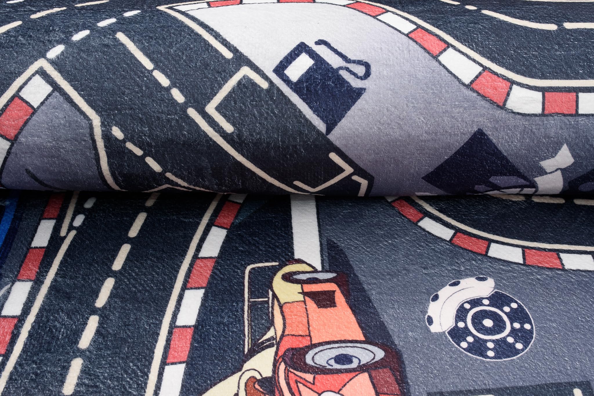 TAPISO Flannel Tapis Chambre Enfant Bébé Fille Garçon Antidérapant Lavable Gris Bleu Orange Tapis de Jeux Circuit Route Course de Voitures Poils Ras Oeko-TEX Résistant 120 x 170 cm