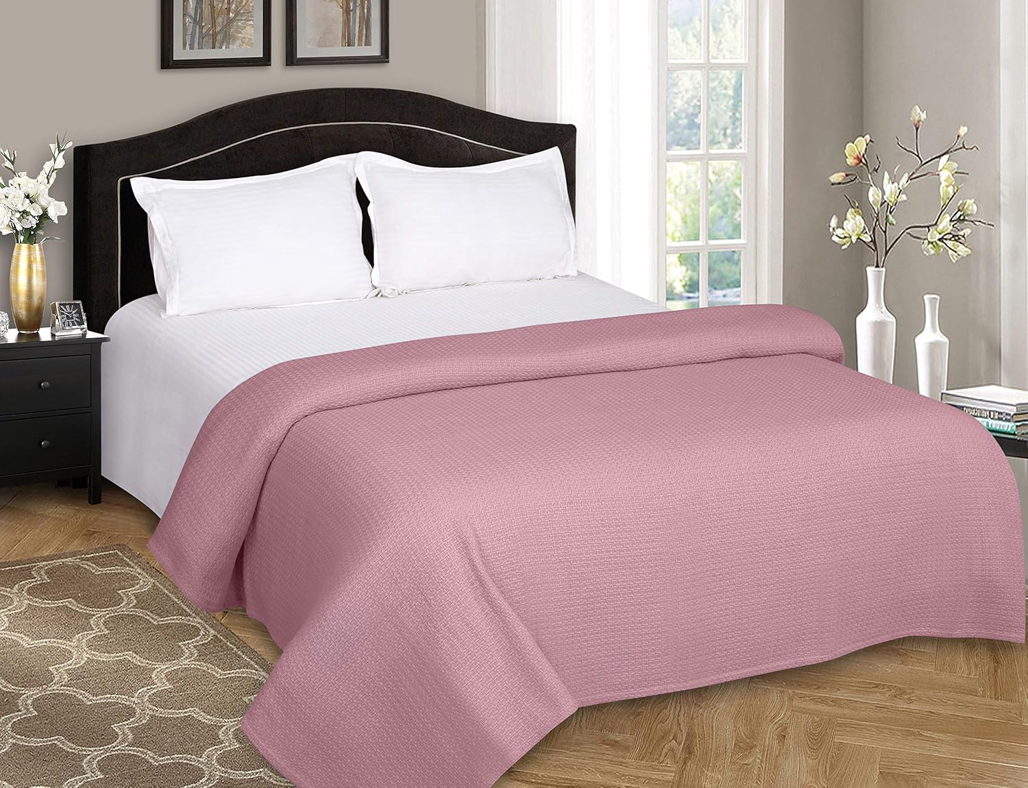 Belizzi Home 100% Cotton Bed Blanket, Breathable Bed Blanket Twin Size, Cotton Thermal Blankets Twin, Perfect for Layering Any Bed for All Season, Purple