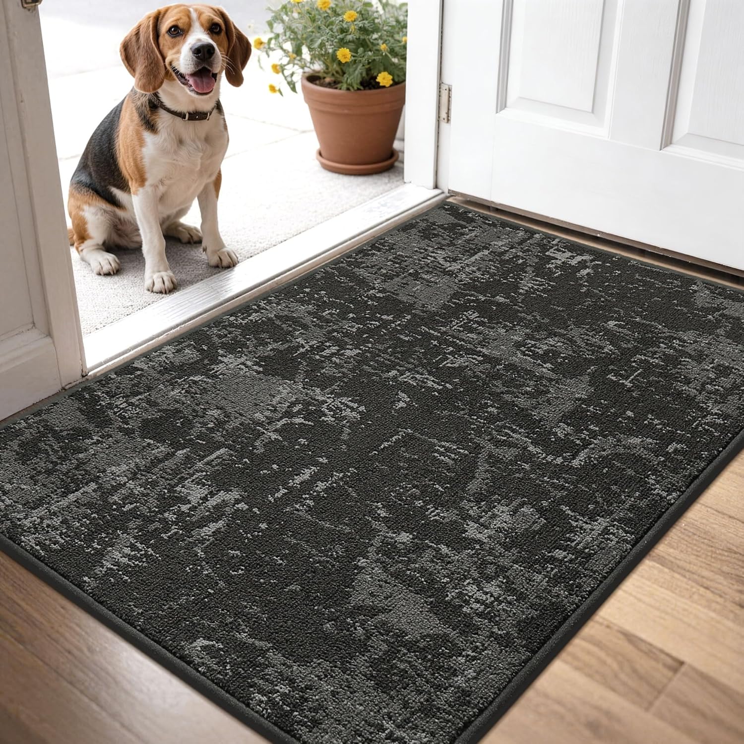 BEQHAUSE Dirt Trapper Door Mat 32" x 48", Non-Slip Doormats Washable Entryway Rugs, Stain Resistant Dog Door Mats Absorbent Welcome Floor Mat for Front Back Door, Mud Wet Shoes & Paws, Dark Grey