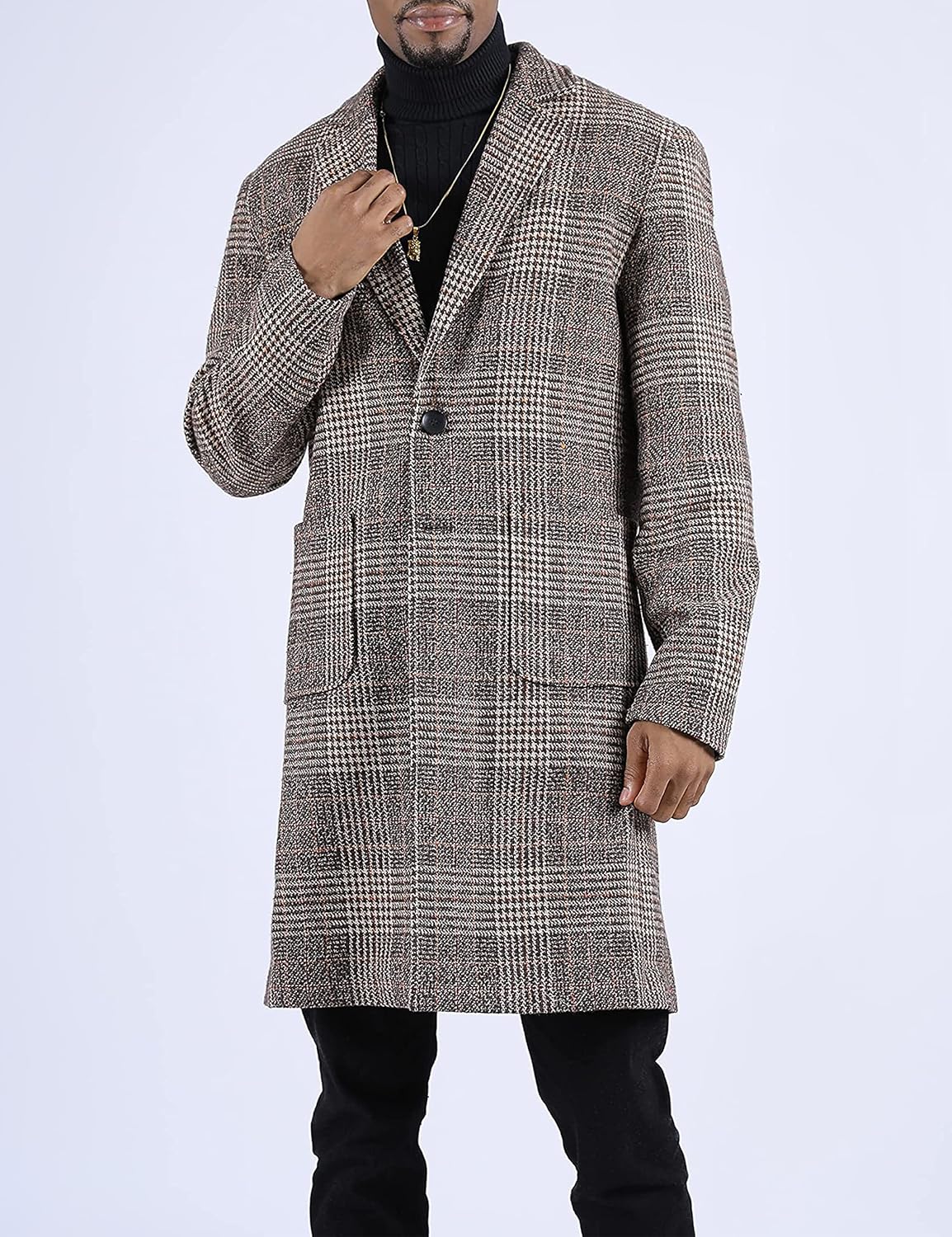 Springrain Men's Wool Blend Pea Coat Notched Collar Single Breasted Overcoat Warm Winter Trench Coat - Image 2