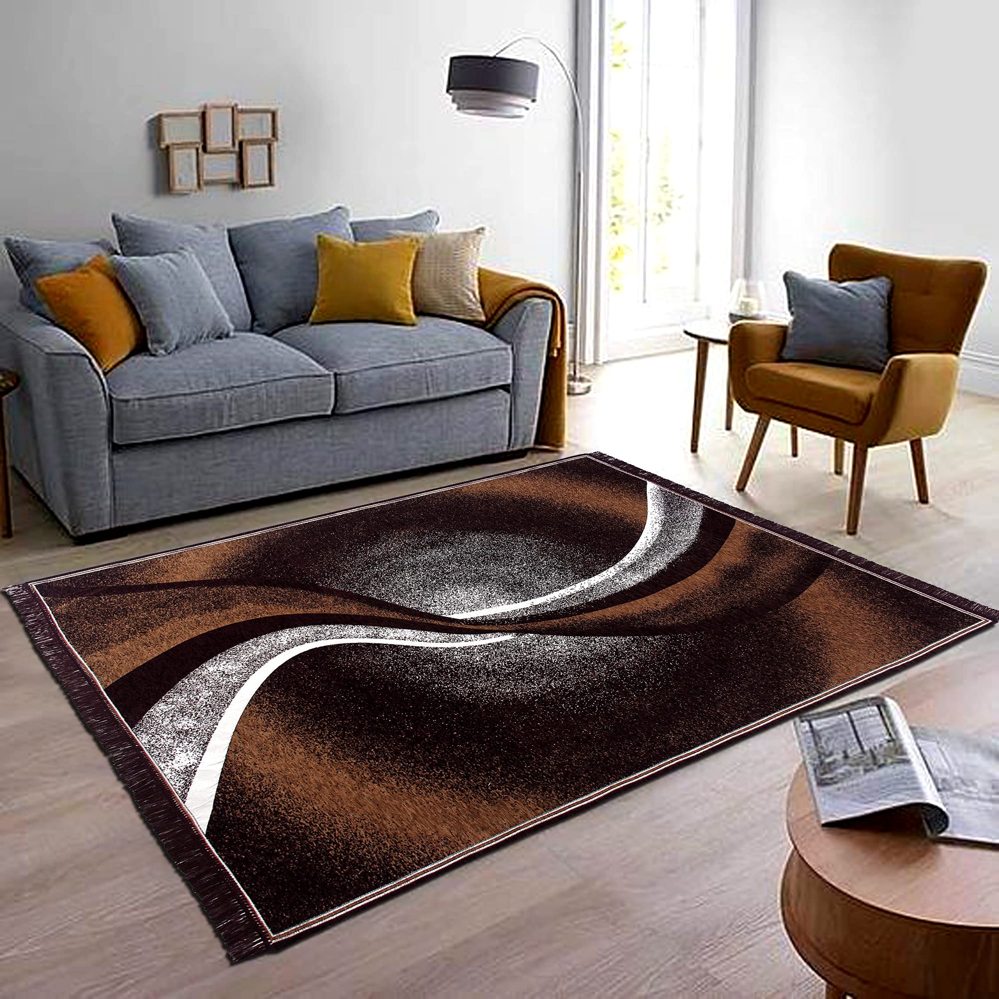 Sparrow World Ethnic Velvet Touch Abstract Chenille Carpet (Galaxy Brown) (3X5 FEET)-picture-11