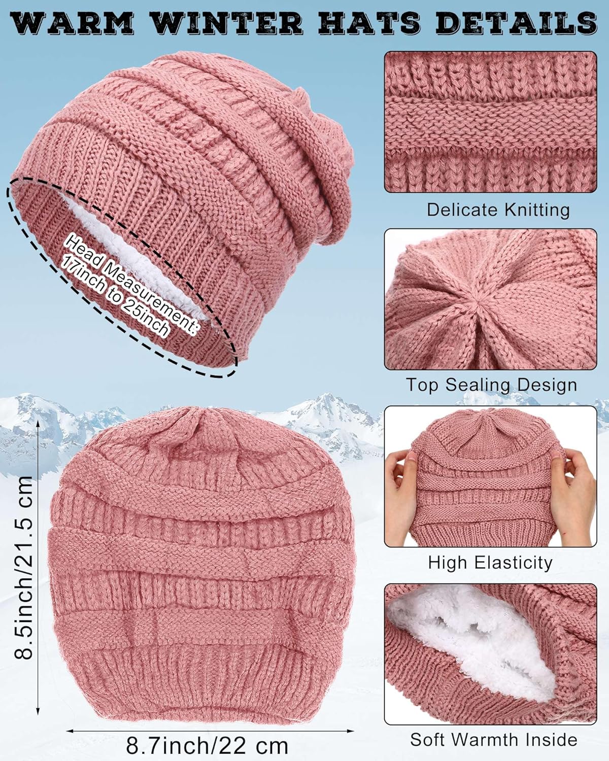 Toulite 12 Pcs Winter Warm Knitted Beanie Hats and Gloves Bulk for Women Slouchy Beanie Hat Women Thick Hat and Glove Set Soft Women's Cable Knit Beanie Skiing Beanies Knit Touchscreen Gloves - Image 2