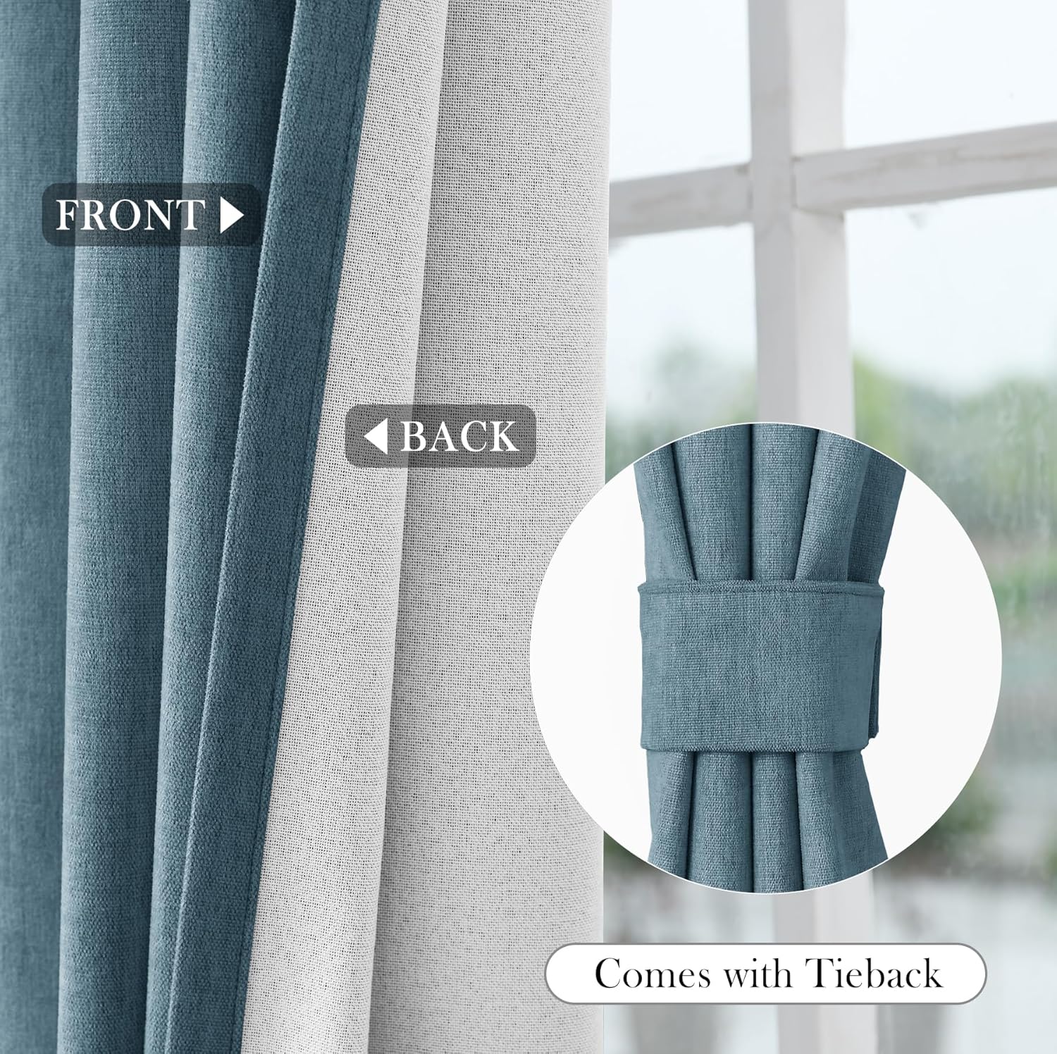 Macochico 120" Wx84 L 100% Blackout Chenille Curtains for Sliding Door Living Room Bedroom, Luxury Drapery for Hotel Home Theater, Teal Blue Thermal Window Treatments with Tieback, Grommet, 1 Panel