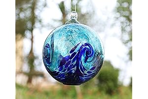 4.6-Inch Solar Hanging Glass Witch Ball Garden Décor Aqua-Blue Swirl