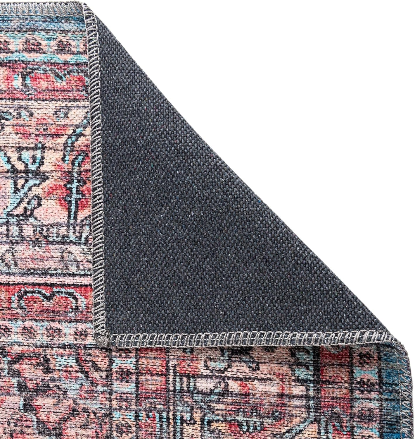 Rugs.com Maahru Collection Washable Rug – 5 Ft Square Blue Low-Pile Rug Perfect for Living Rooms, Kitchens, Entryways
