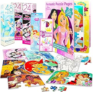 Disney Jigsaw Puzzles for Girls Party Favors Super Bundle ~ 6 Pack Disney Puzzles Featuring Minnie Mouse, Frozen, and Disney Princesses with Stickers (Disney Puzzle Kids)