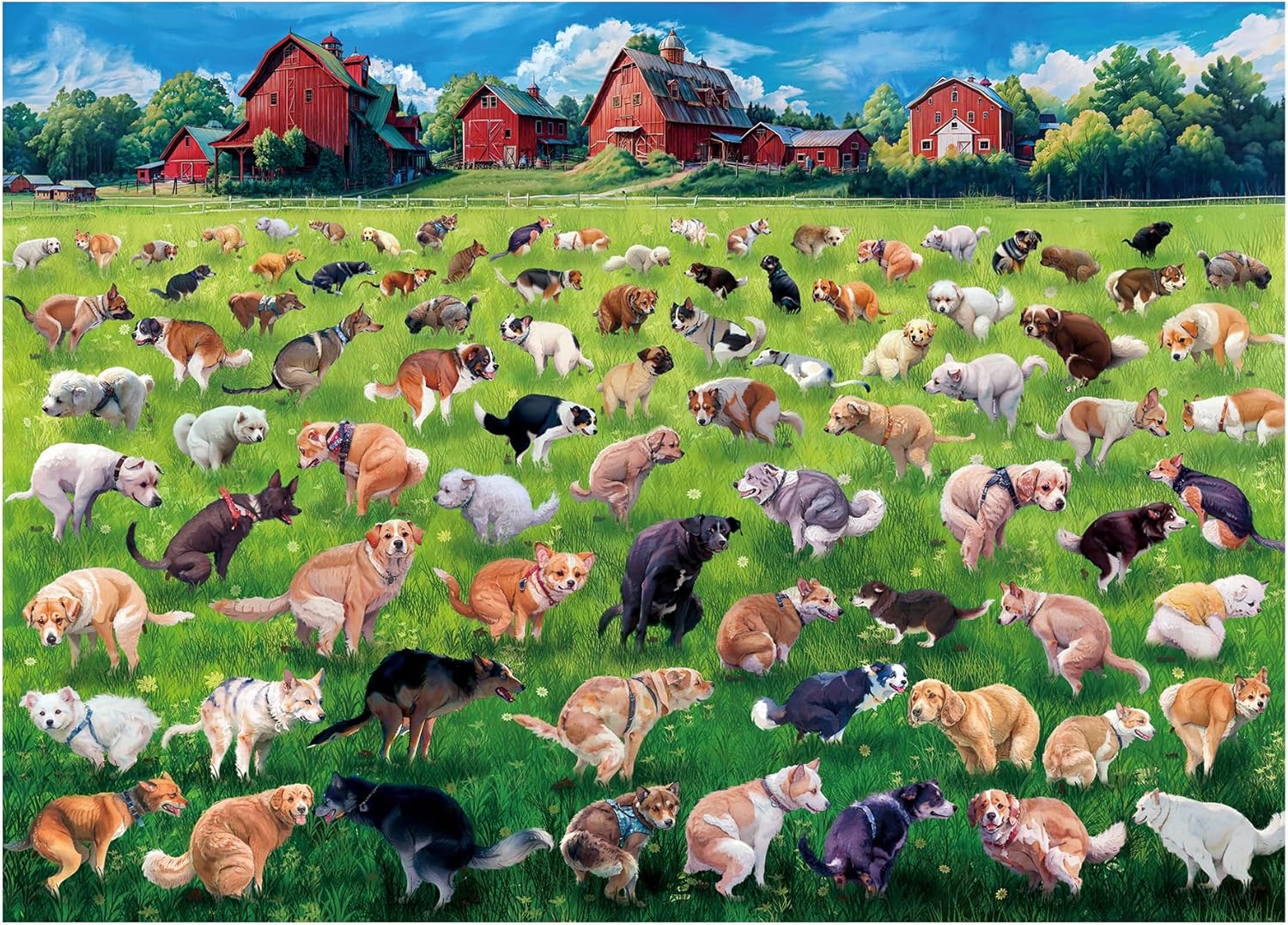 ALL4JIG Dog Pooping Fun Jigsaw Puzzles for Adults and Kids, 1000 Pieces, Christmas Secret Santa Gift, White Elephant Gifts for Dog Lovers, Number Partitioned for Easy Solving