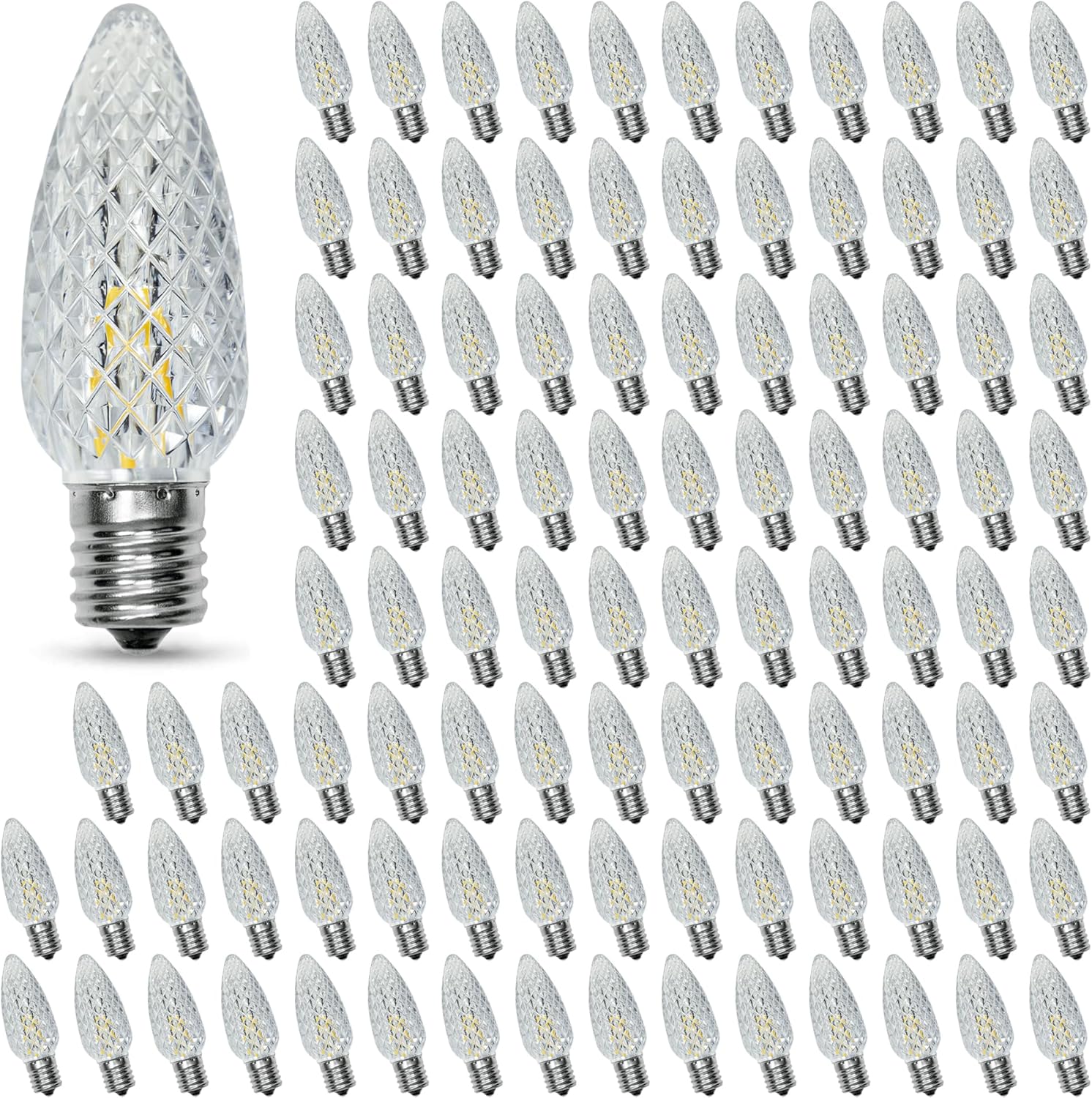 100PACK C9 Christmas Lights LED Replacement Bulbs，Shatterproof & Waterproof Plastic C9 Led Bulbs for Outdoor String Lights, E17 Base, 0.6W Equivalent to 7W, Warm White 2700K, 50LM Holiday Decoration