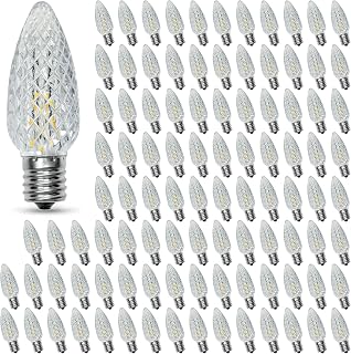 100PACK C9 Christmas Lights LED Replacement Bulbs,Shatterproof & Waterproof Plastic C9 Led Bulbs for Outdoor String Lights, E17 Base, 0.6W Equivalent to 7W, Warm White 2700K, 50LM Holiday Decoration