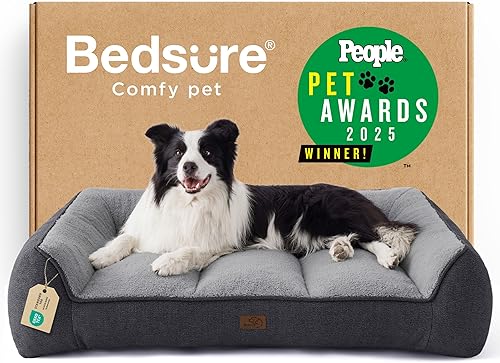 Bedsure Camas ortopédicas para perros de tamaño grande, cama extra gruesa de apoyo para perros grandes con funda impermeable lavable, sofá cama para