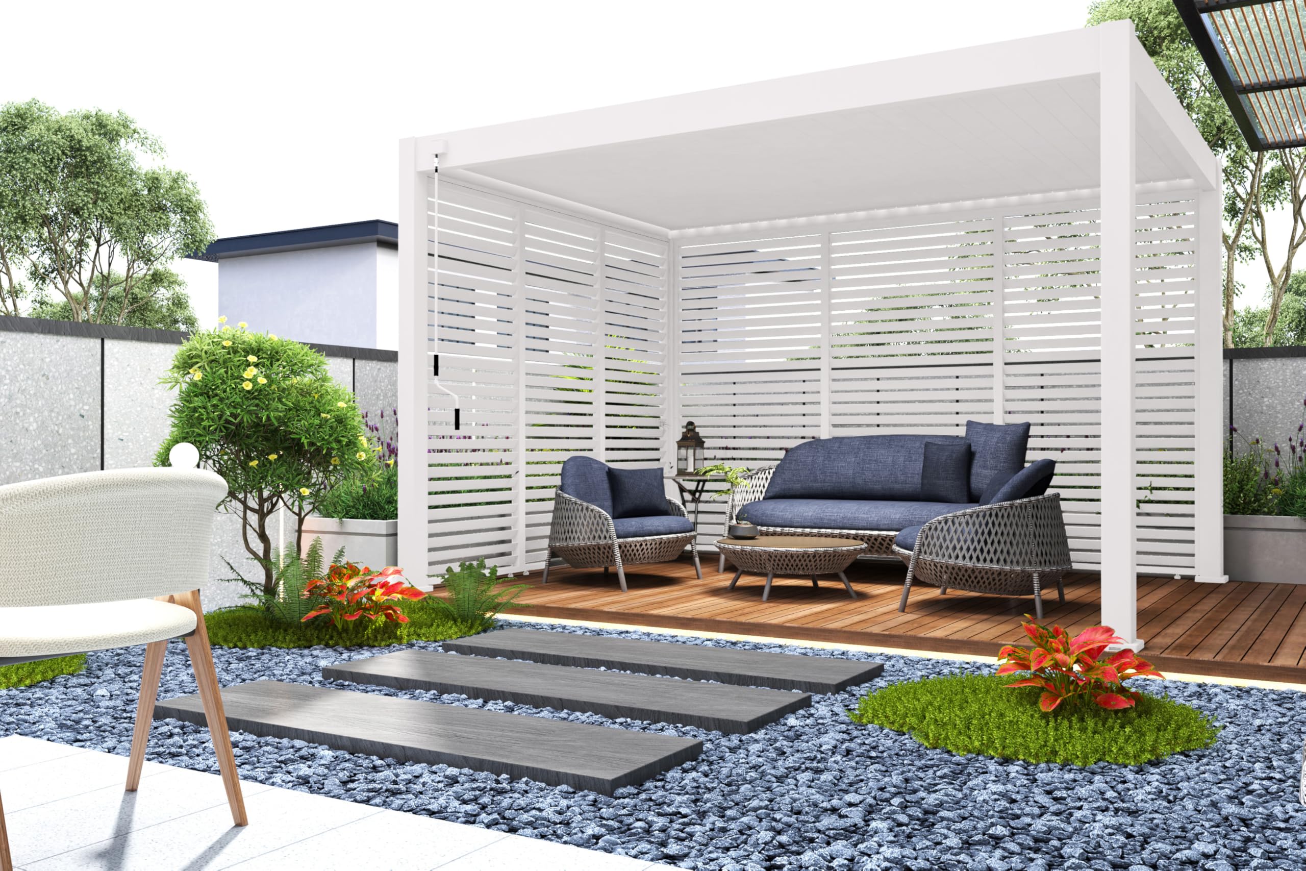 Weide Verstellbare Horizontale Lamellenwand Paneel Zubehör für Weide Pergola | Aluminium | Anthrazit, Holzoptik | 3 Breiten | Flexibler Sichtschutz und optimale Luftzirkulation (Weiß, 93 cm)