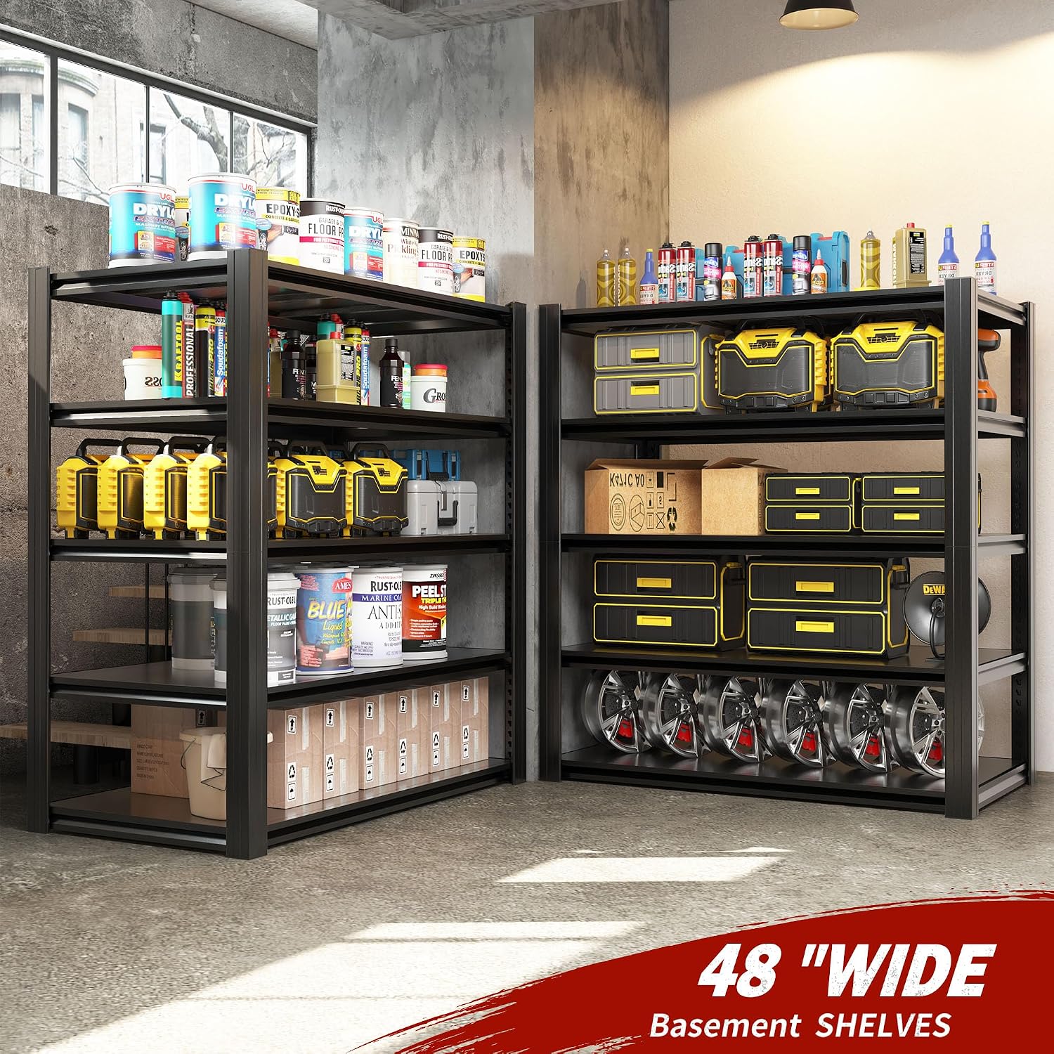 5 Tier Heavy Duty Metal Garage Shelving Units and Storage, 72"X48"X24" Deep Metal Storage Shelf, Modern Steel Utility Shelves,Large Shop Racks Industrial Shelving for Basement Warehouse