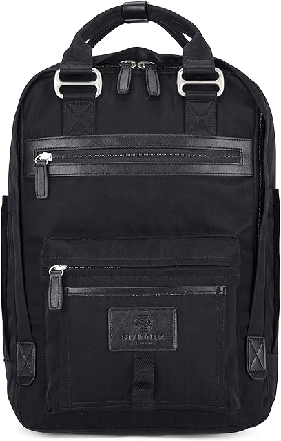 SEVENTEEN LONDON  Modern Urban Unisex Black & Black 'Wimbledon' Backpack in a Classic Slim Simple Design  Fits Laptop up to 13