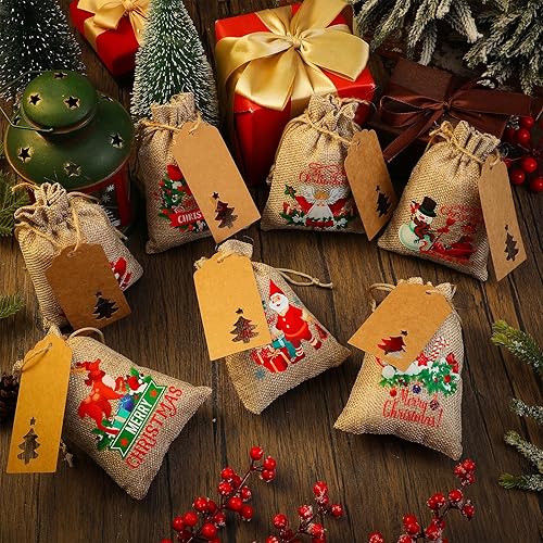 Miniatura 2 de 20 bolsas de Navidad con cordón de 6 x 8 pulgadas, mini bolsas de dulces para almacenamiento de dulces, bolsas de tela de algodón, bolsas de