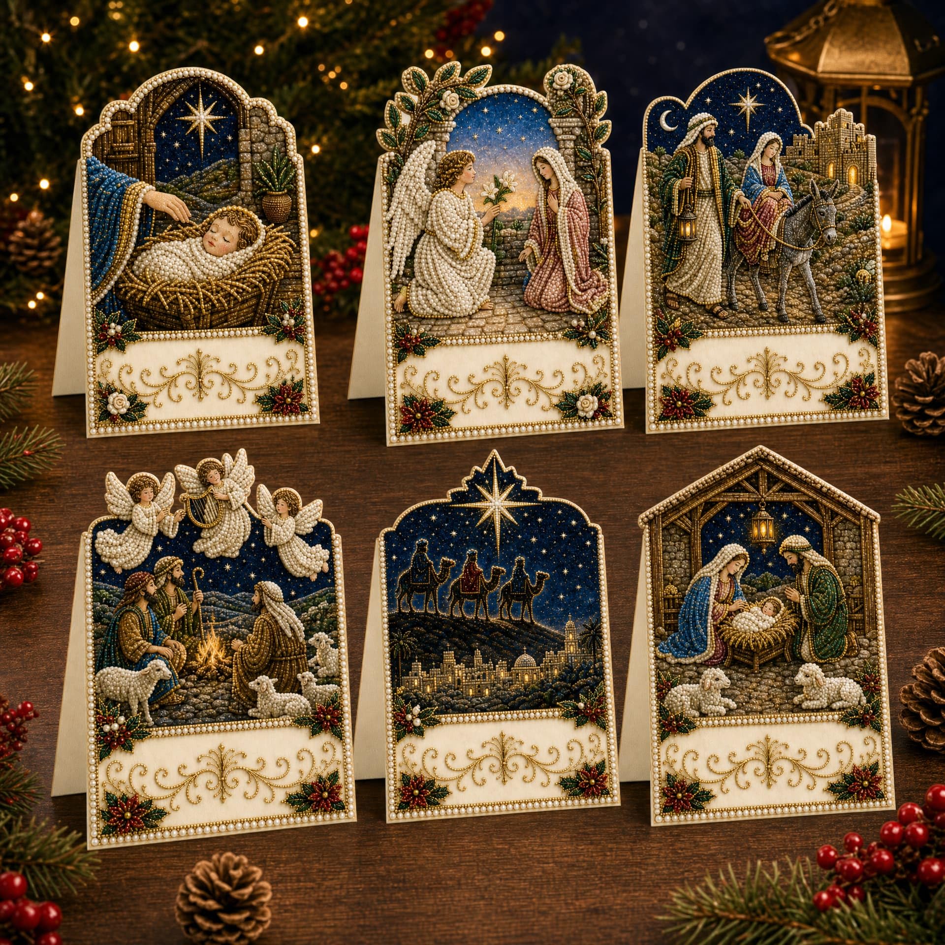 6pcs DIY Christmas Pearl Diamond Art Painting Greeting Cards with Envelopes