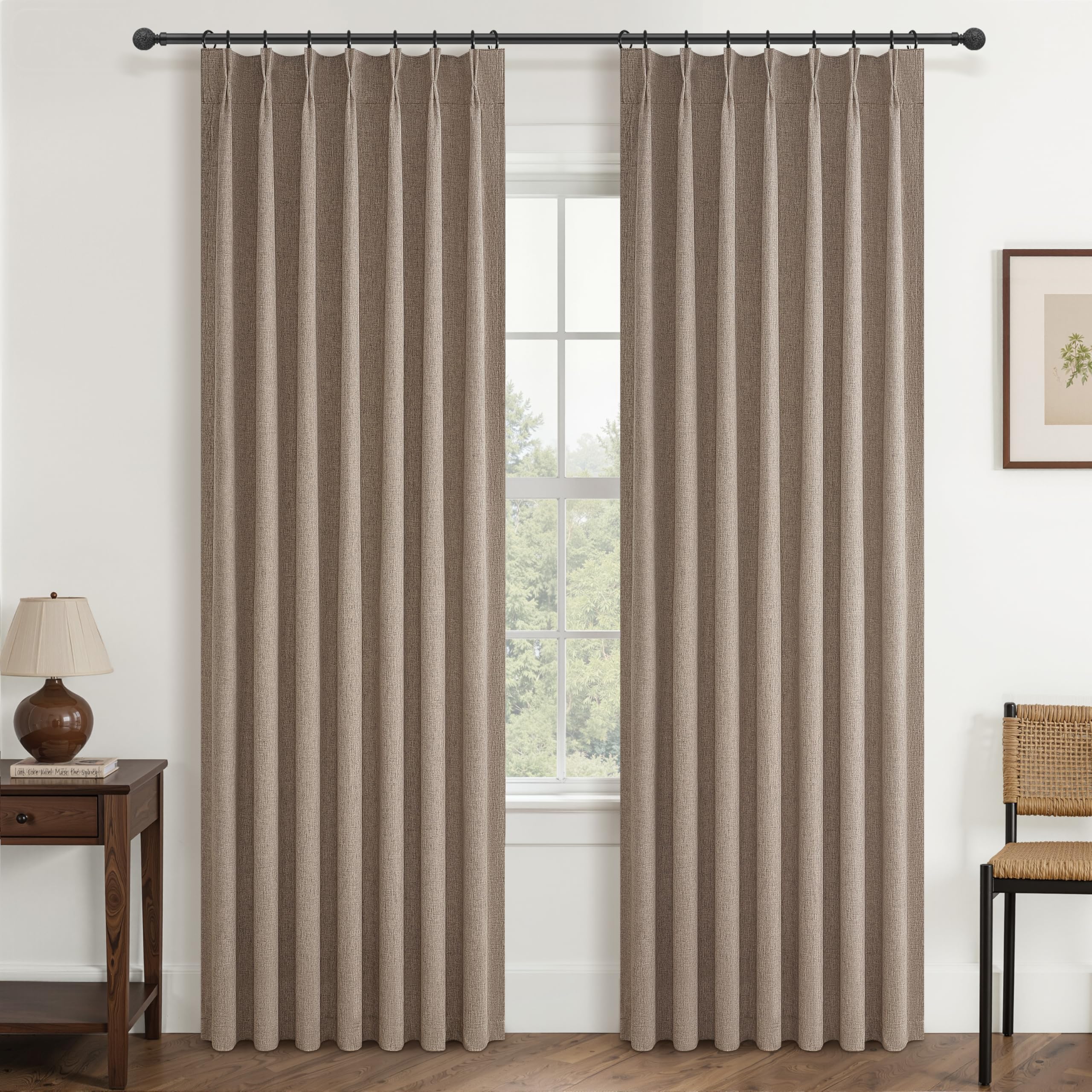 Blackout Dark Flax Curtains 60 Inches Extra Wide Linen Curtain 84 Inch Length for Living Room, Pinch Pleated Farmhouse Bedroom Boho Brown Thermal Thick Drapes 7FT for Winter (60"W x 84"L 2 Panels) โ image 1