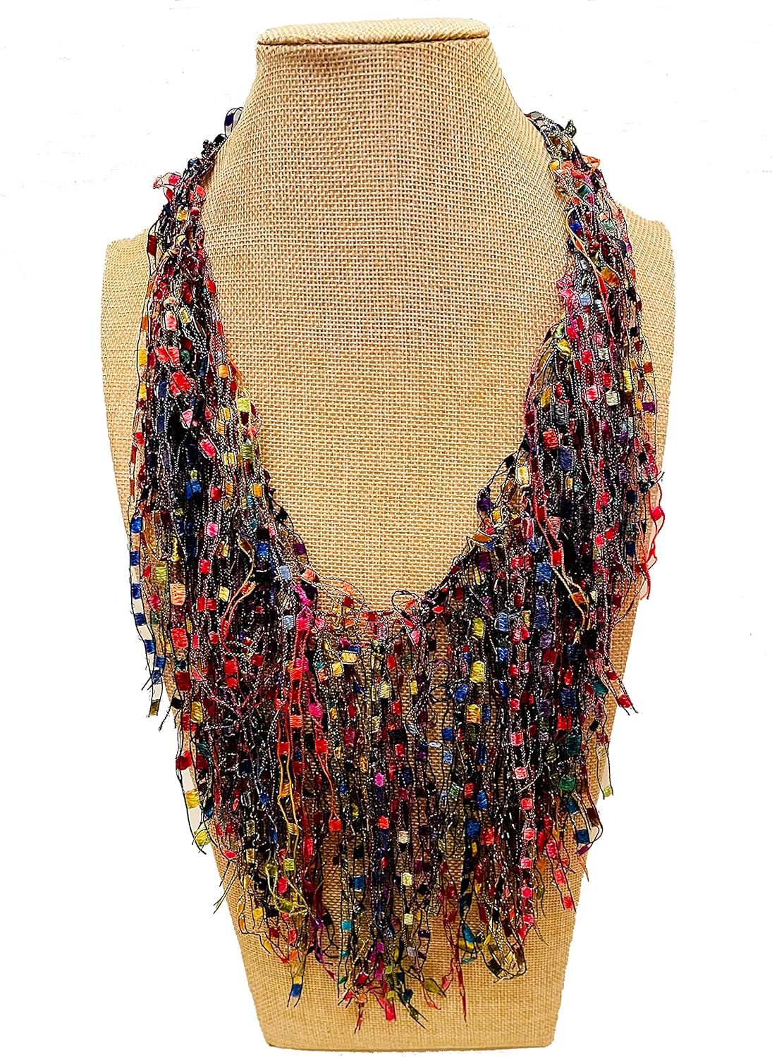 Womens Infinity Ladder Yarn Lightweight Scarf Necklace with Metallic Accents