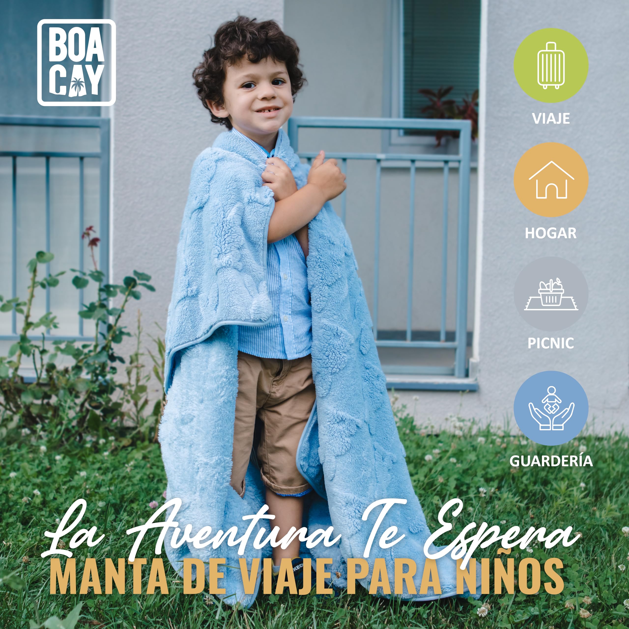 BOACAY Manta de Viaje para Niños Pequeños para Avión, Automóvil - Suave Manta para Niños para el Cuidado Diurno - Almohada para Niñas, Niños con Clip para Mochila, Manga para Equipaje