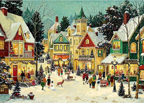 Christmas Puzzles for Adults 1000 Pieces, Winter Holiday Snow Town, 1000 Piece Puzzle for Adults Seniors, Christmas Vacation Jigsaw Puzzles with Letters on Back, Fun Gifts Decor, 11 Poster