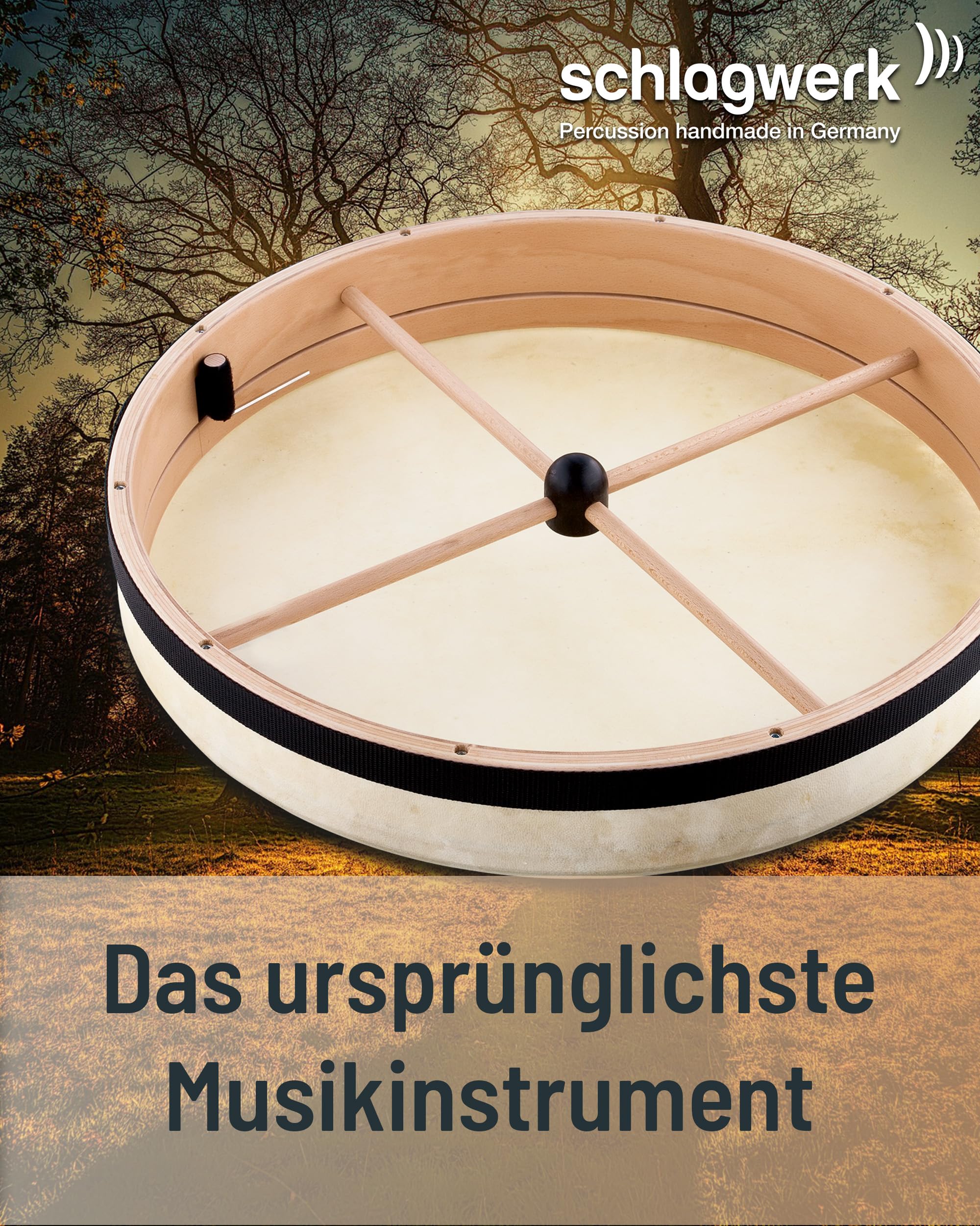 Schlagwerk RTS41 Rahmentrommel Frame Drum Natural -Handtrommel mit Haltekreuz - ⌀ 40 cm / 16 Zoll / 8 cm hoch - Ziegenfell, stimmbar - Buchenholz - Schamanentrommel Made in Germany