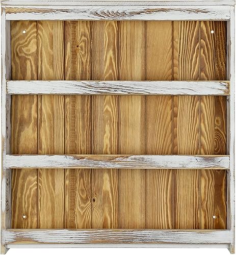 Miniatura 6 de MyGift Estante de 3 niveles para especias montado en la pared, color blanco desgastado lavado y rústico, de madera maciza quemada, estante de