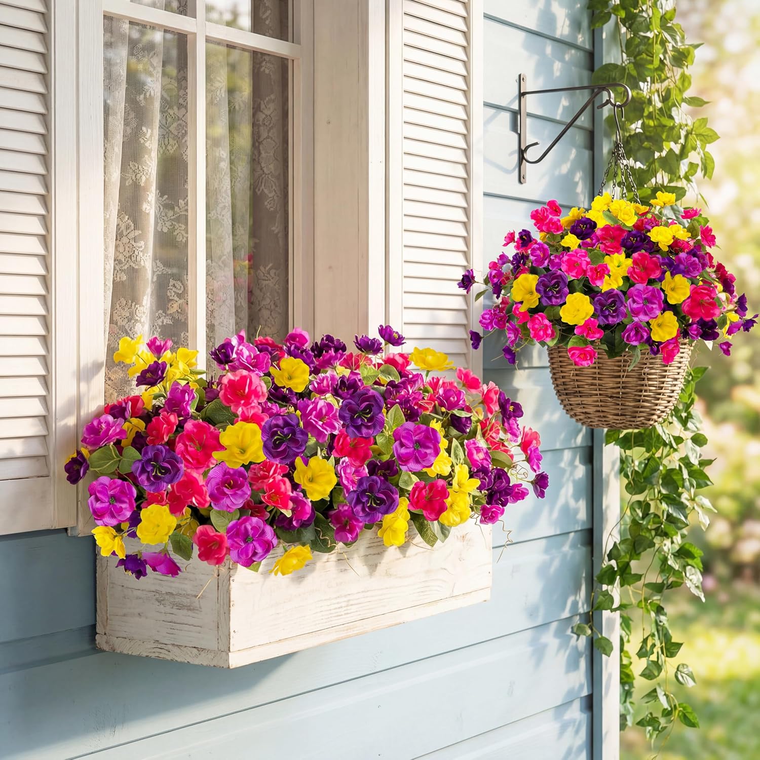 Artificial Flowers for Outdoors, 6 Bundles Multicolor Silk Fake Hibiscus Flowers for Spring Summer Decoration, UV Resistant Fake Plants Plastic Bouquet for Home Planter Porch Patio Yard Decor - Image 2