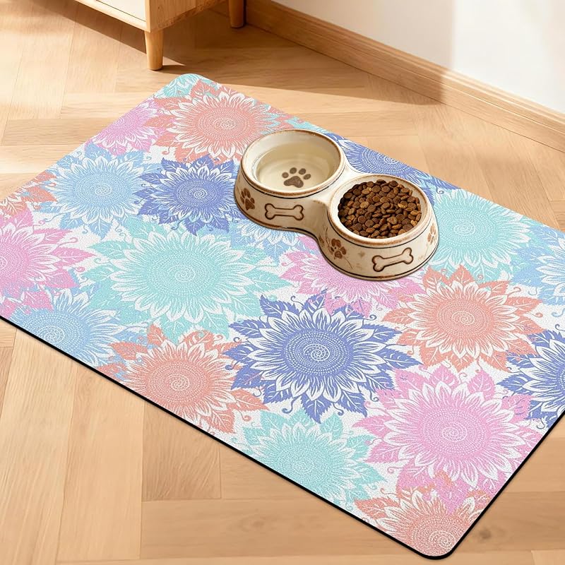 Tapete para Alimentação de Cães e Gatos Impermeável e Antiderrapante DDPODNQAK Colorful 81,28 x 60,96 cm