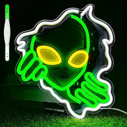 VIKLIU Green Alien Neon Sign USB Powered Alien LED Neon Light Signs for Man Cave Bedroom Game Room Bar Pub Party Home Decor Fantasy Gifts for Alien Fans, Teenage Boys, Kids