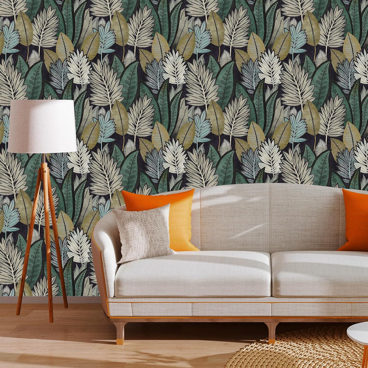 Vintage Grey Green Leaf Peel and Stick Wallpaper for Cabinets and Bedroom - Removable Self-Adhesive Wallpaper Shelf 17.71"x236.2"