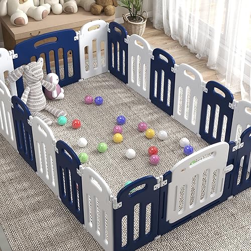 Miniatura 9 de Qaba Corralito para bebés, 18 paneles de patio de juegos de seguridad resistente para bebés y niños pequeños, 57 x 57 pulgadas, centro de