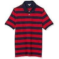 Amazon Essentials Polo in piqué di Cotone Slim Uomo, Blu Marino Rosso Righe da Rugby