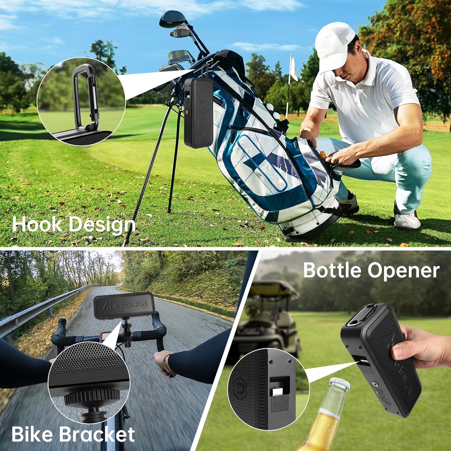 Golf Cart Speaker, 5000mAh Magnetic Speaker for Golf Cart with 30W Premium Sound, Bicycle Mount, Hook Design, IPX7 Waterproof Golf Cart Accessories, Ideal Golf Gifts for Men - Not Suitable for Pixel - Image 7