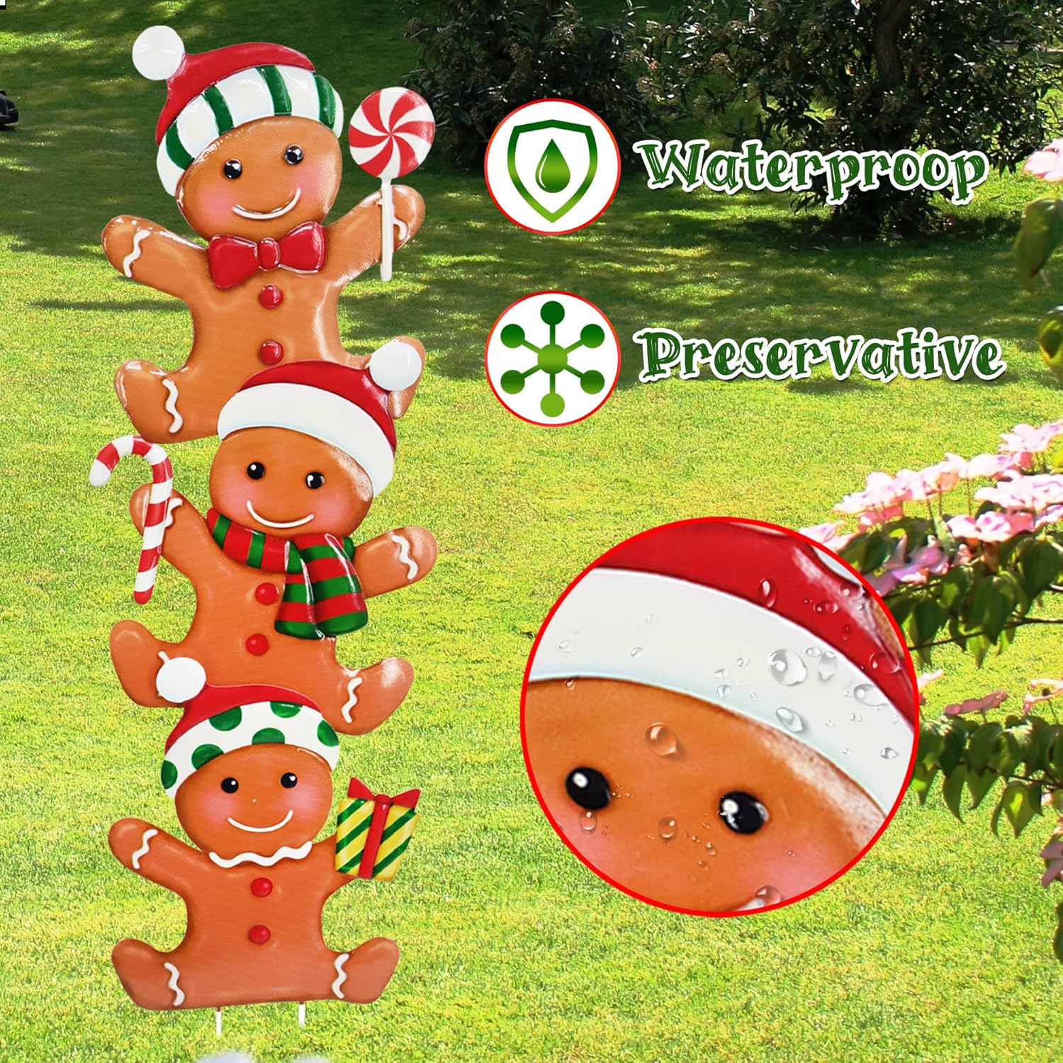 Cute Gingerbread Christmas Decorations Outdoor, Metal Christmas Decor Garden Art, Detachable 3 pcs Gingerbreads Stakes Lawn Ornaments, Christma Gnomes Yard Art Decorations Gift Porch Outside