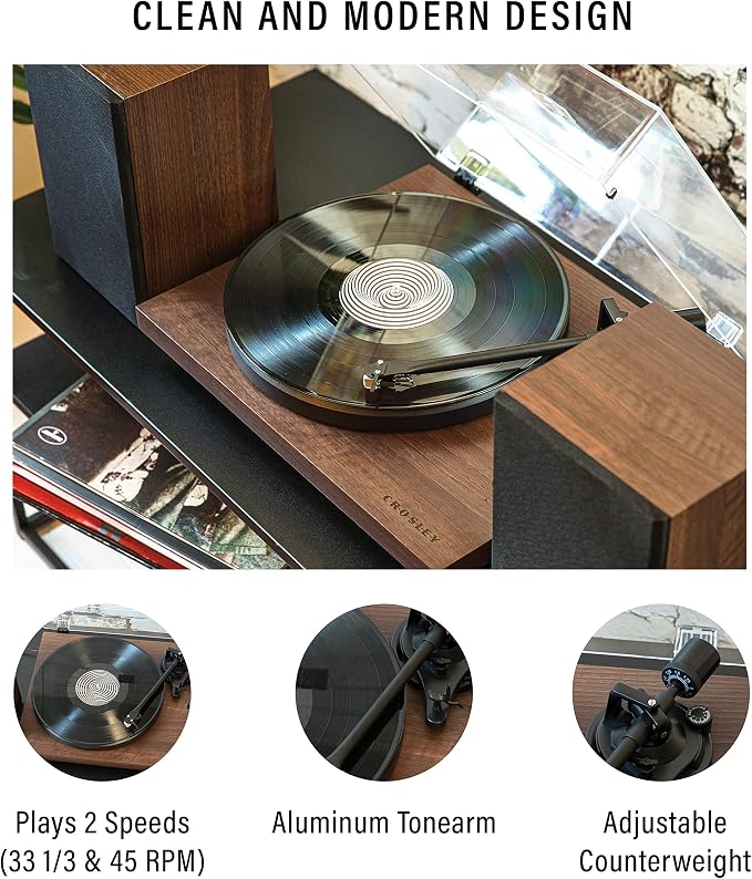 Tocadiscos Crosley C62 Bluetooth 120W con Altavoces miniatura 2