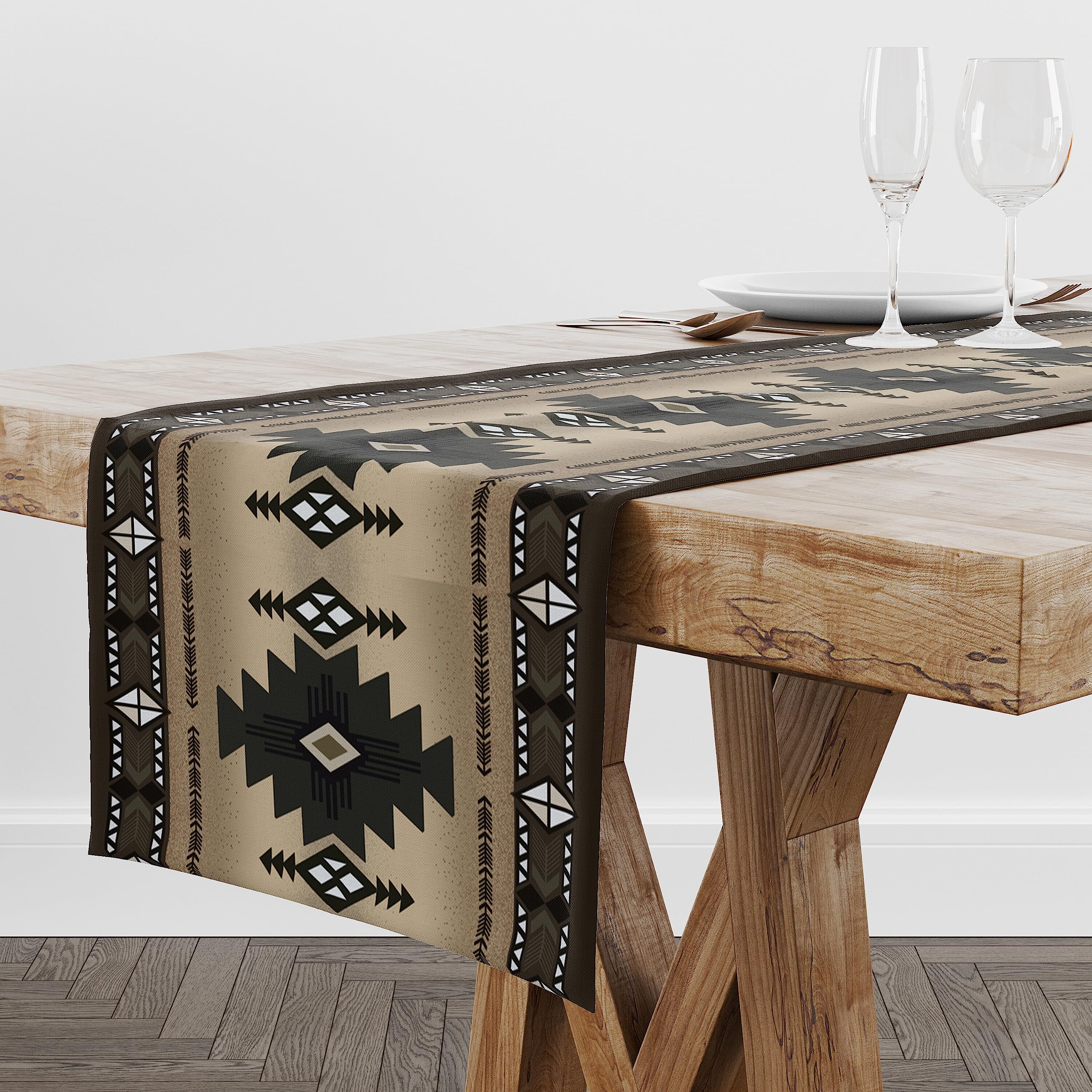 Aztec Rectangular Table Runner,Retro Ethnic Tribal Geometric Pattern Suitable for Home Living Room Kitchen Cafe Table Decor,36X13inch