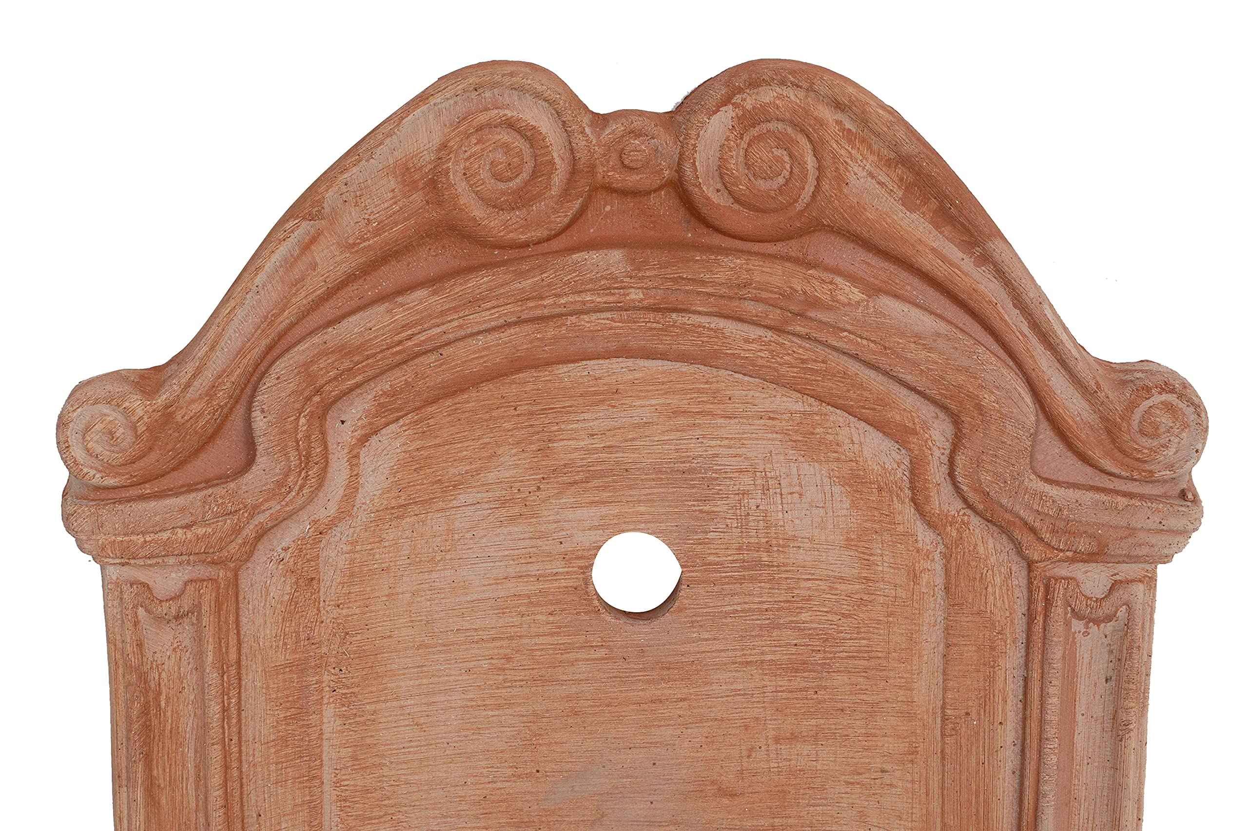 Biscottini Fontaine de jardin extérieure 45 x 36 x 64 cm – Fontaine murale en terre cuite fabriquée à la main – Fontaine de jardin – Fontaine murale – Lavabo décoratif en terre cuite avec baignoire et