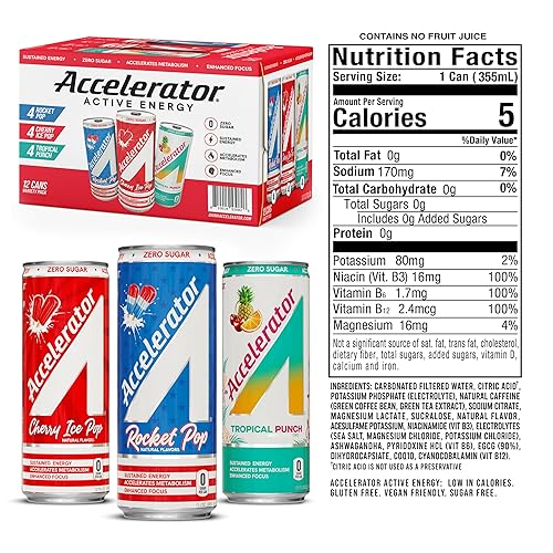 Miniatura 2 de Accelerator Paquete variado de bebidas energéticas y algodón de azúcar, lata de 12 onzas (paquete de 12 unidades cada uno), cero azúcar, energía