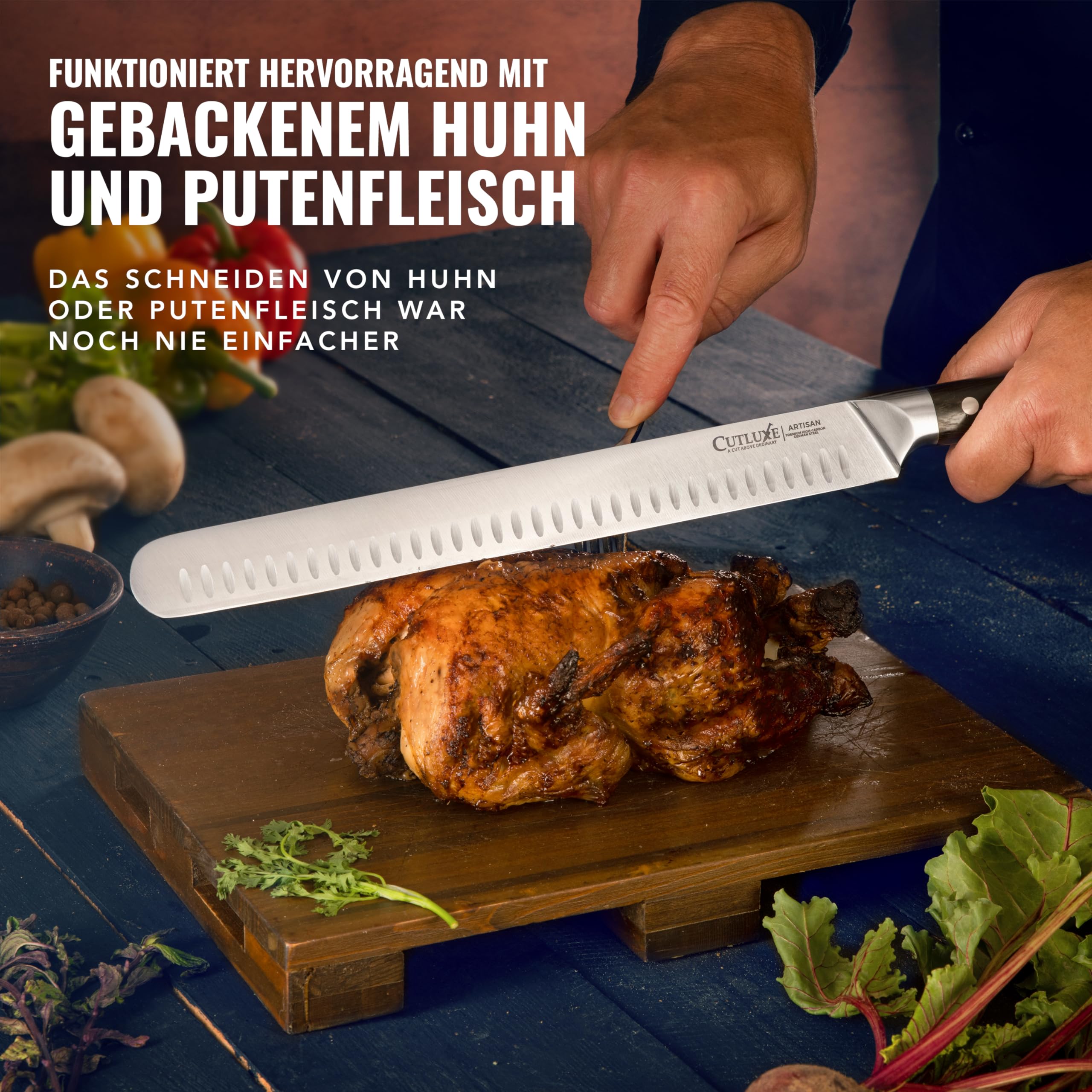 Cutluxe Dönermesser Schinkenmesser – 30cm Tranchiermesser, Fleisch- und BBQ Messer– Deutschem Stahl, Volltang & ergonomisches Griffdesign mit Scheide – Artisan Serie