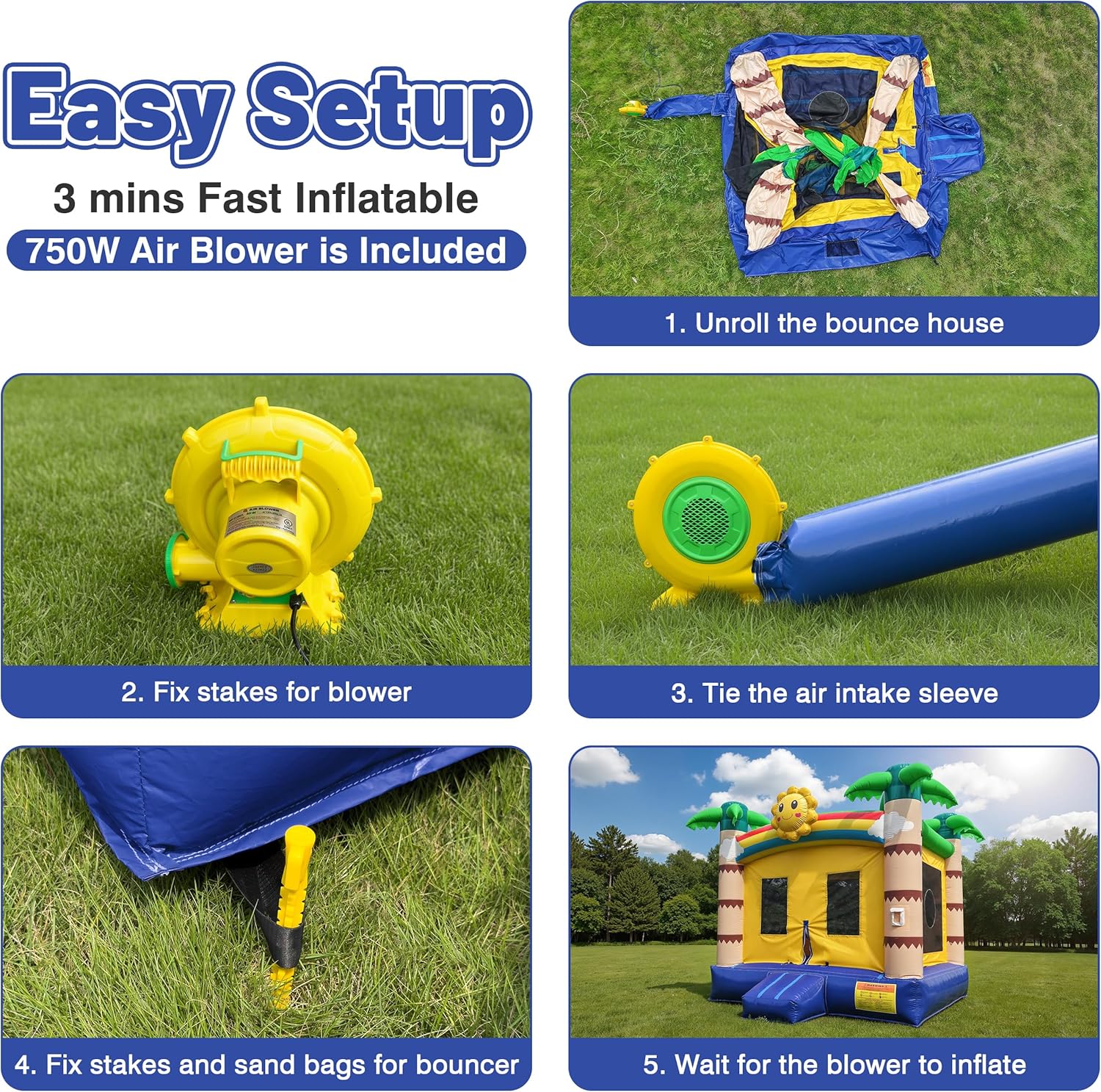 Inflatable Commercial Grade Bounce House: 13FT(L) Large Bouncy Castle for Adults and Teenagers - 750W Blower, Basketball Hoop, Premium PVC, Tropical Style - for Backyard Outdoor Indoor