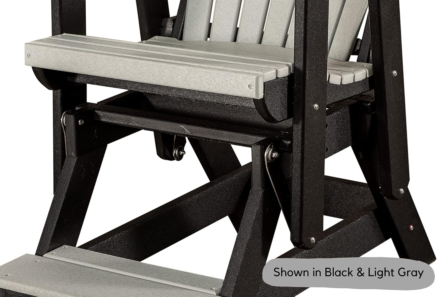 DutchCrafters Slat Fan Back Poly Balcony Adirondack Glider with Footrest Outdoor Patio Chair (White & Aruba Blue)